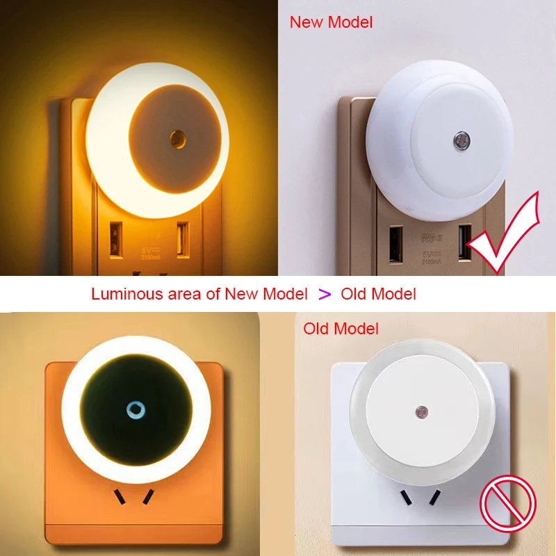 Energy Saving Light Sensor Night Light Intelligent Light Control Stair Light AUTO ON OFF Children Kids’Room Socket Night Lamp