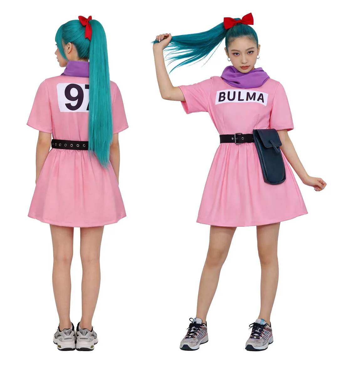 Anime Bulma Cosplay Kostüm Rosa Kleid Uniform Kawaii Mädchen Komplettes Outfit Halloween Karneval Maskerade Party für Erwachsene Frauen