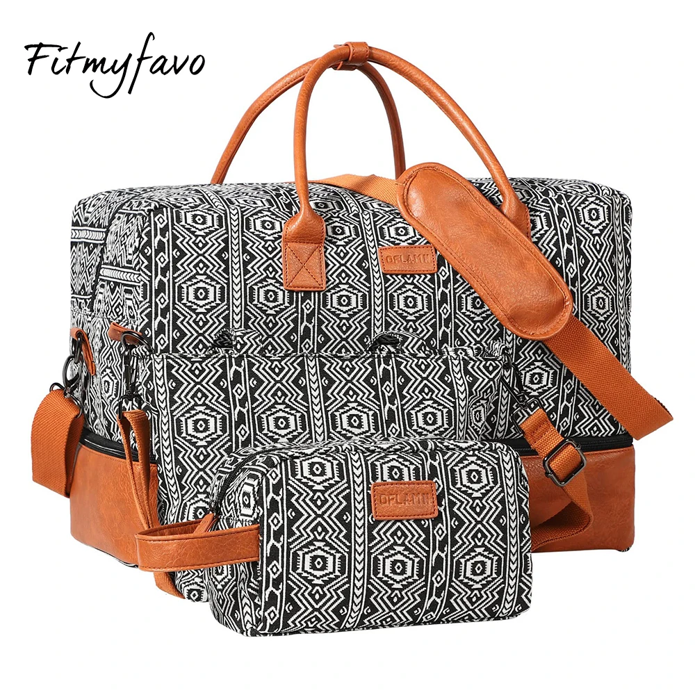 Bolso de viaje con estampado de estilo bohemio para mujer, bolsa de equipaje de gran tamaño, separación seca y húmeda, bolsa de fin de semana