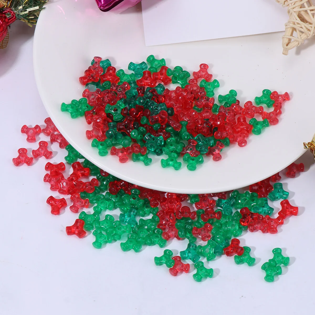 

1000 Pcs Sugar Cane Child Jewelry Christmas Beads for Crafts Red Bracelet Trigeminal