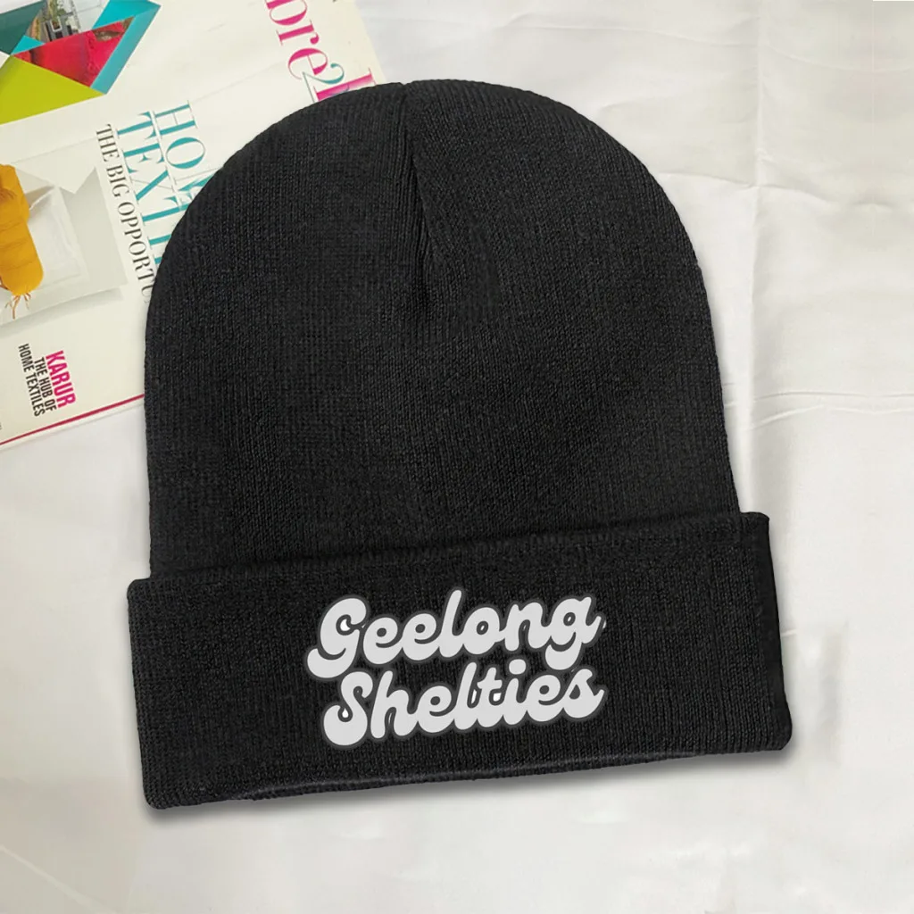 Geelong Shelties writing light Beanie Knitted Hat   Winter Warm Outdoor Cap For Male Women