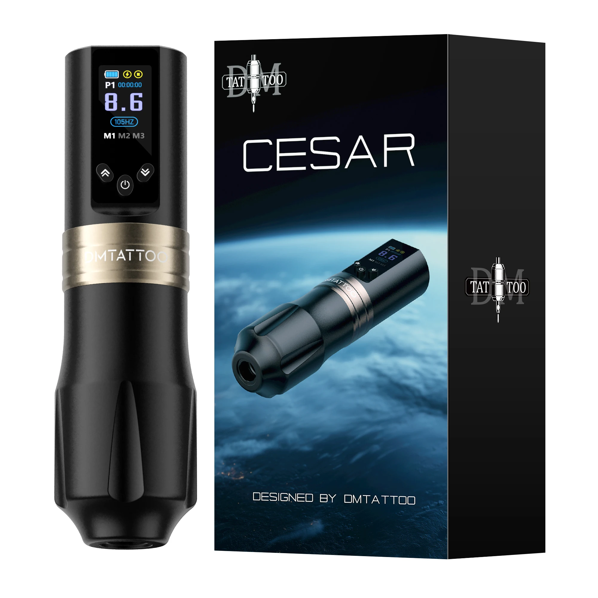 DM Cesar Tattoo Machine Wireless Rotary Tattoo Pen 3.5mm Stroke 1800mAh Large Battery Smart Display Suitable for Tattoo Artists