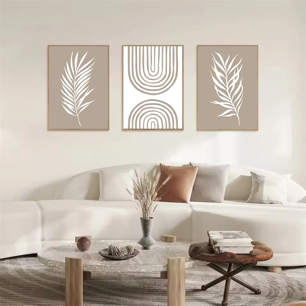 

Modern Abstract Geometric Line Posters And Prints Bohemia Beige Leaf Wall Art Canvas Painting Nordic Wall Pictures Bedroom Decor