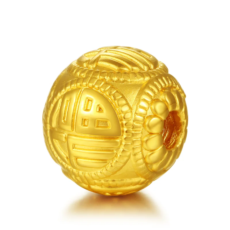 1pcs 24K Yellow Gold Pendant /Lucky 3D Baby Transfer Blessing Beads For Women Men 10mm DIY Bead 0.9-1g