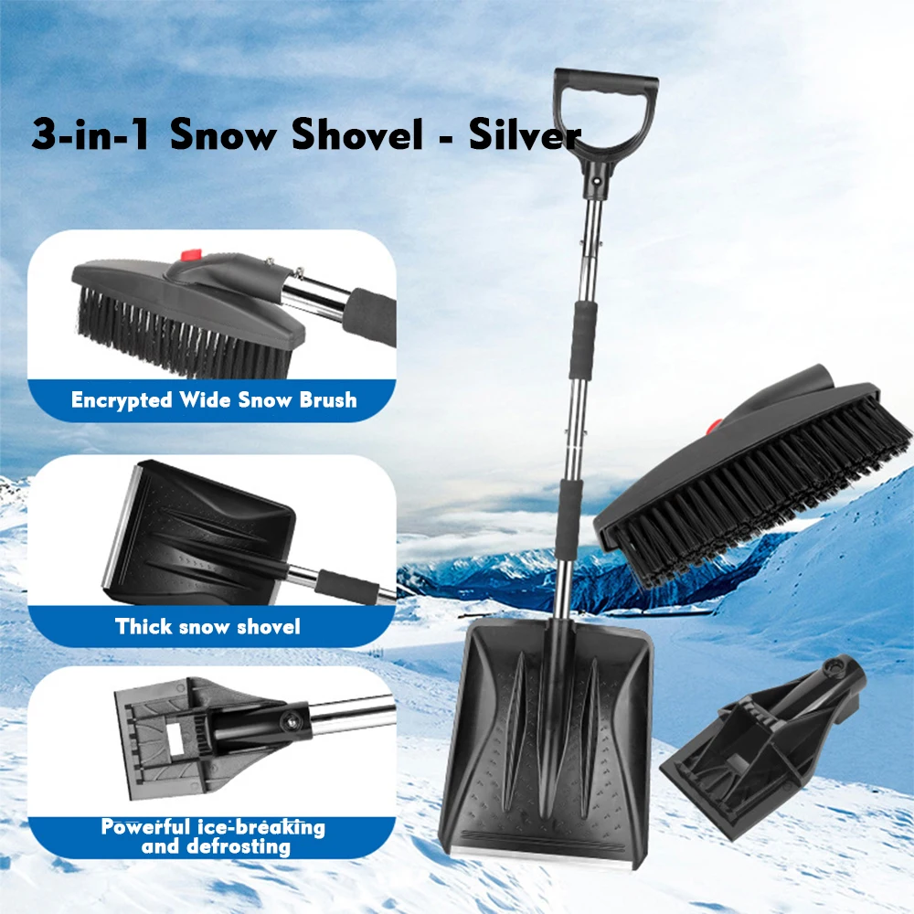 Car mounted snow shovel, metal stainless steel telescopic snow shovel, detachable ice removal device, shovel cleaning and defros