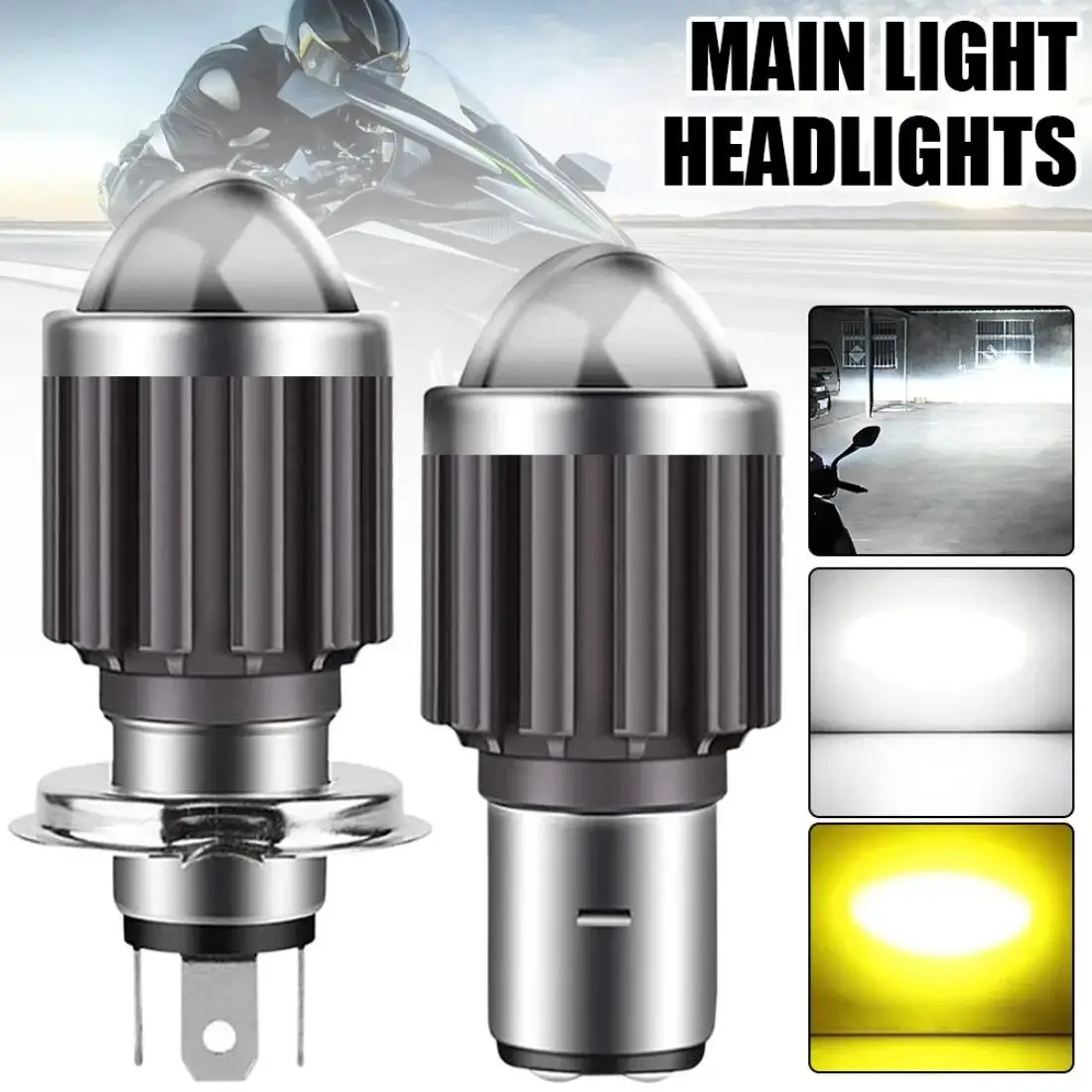 Motocicleta Farol Lâmpadas LED, CSP Chip, Hi Lo Lens, luzes de nevoeiro, Scooter, Acessórios Moto, Farol, H4, BA20D, 12V, 1Pc