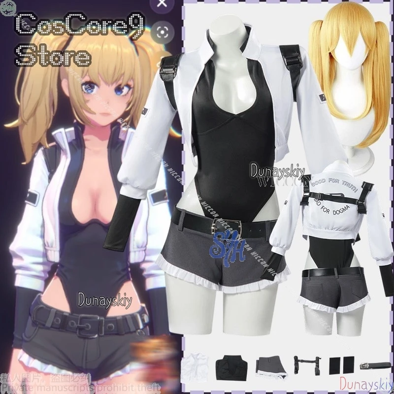 

Grokkk Anime Game Ani Cosplay Virtual Girlfriend 코스프레 의상 Sexy Jumpsuit Lingeries Short White Punk Coat Mini Pants Halloween Cos