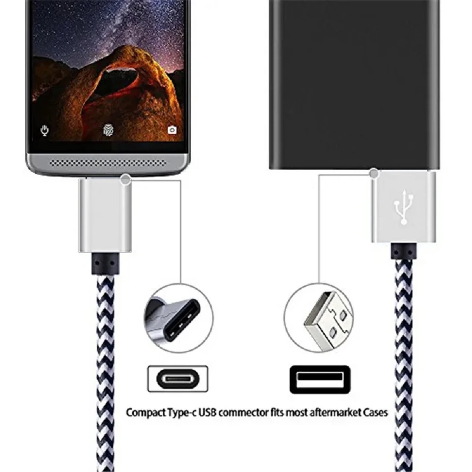 Cable USB tipo C de carga rápida 2.4A, cable cargador de batería trenzado en nylon, para Huawei, Samsung, USB C 5