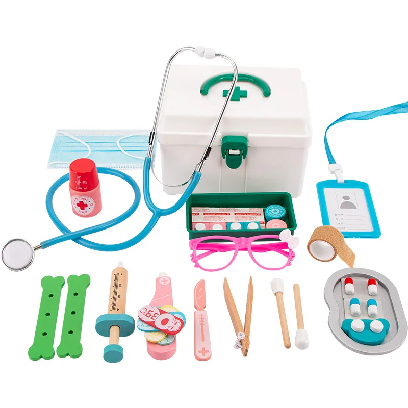 Jouet de simulation de docteur en bois, accessoires pour enfants, coffre de médecine, ensemble de simulation, nouveau