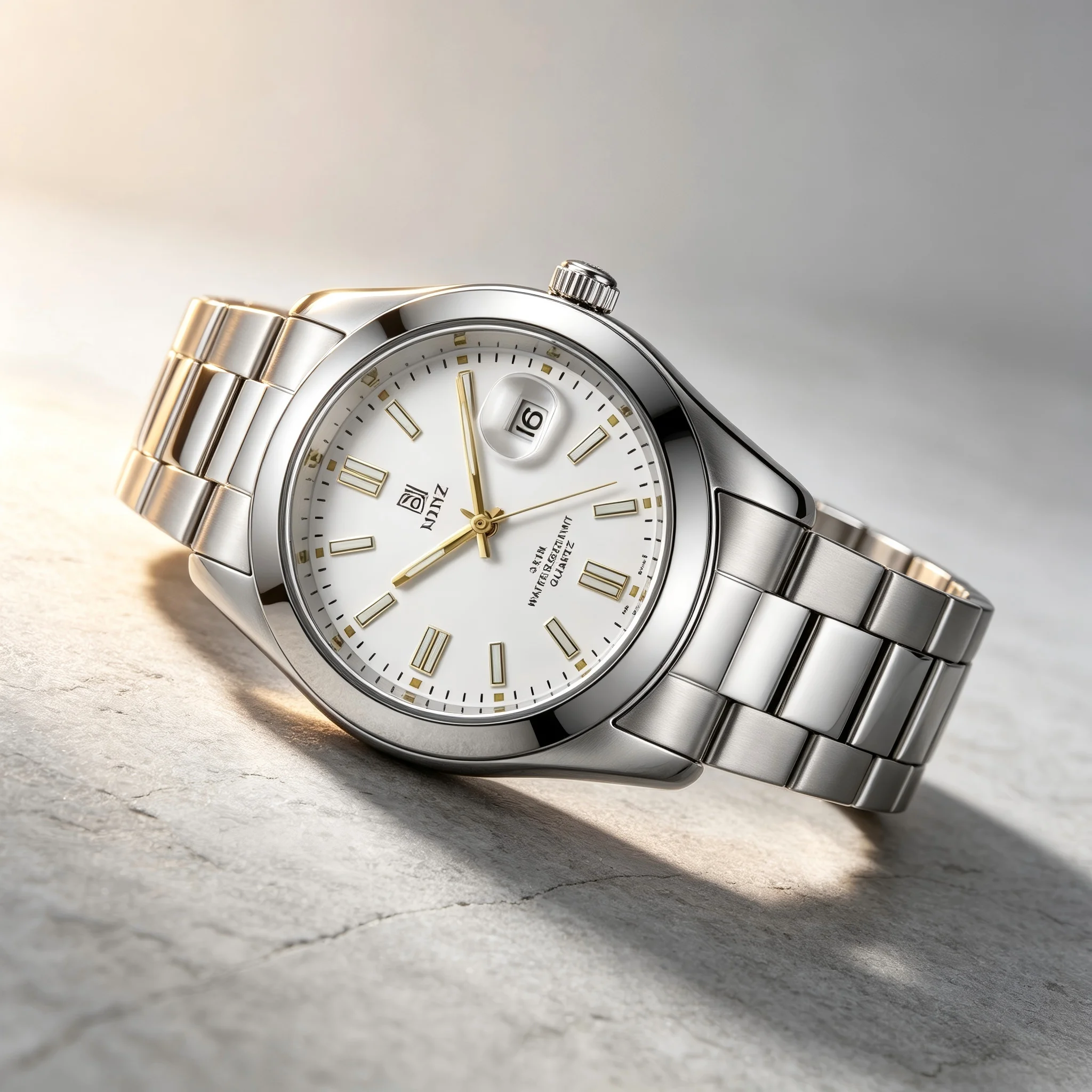 Luminous Men's Quartz Watch Sky Blue Dial 3ATM Waterproof Stainless Steel Band Date Display Business Casual Wristwatch