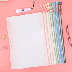 Bolsa de malla con cremallera para documentos, organizador de archivos de PVC impermeable, carpeta de gran capacidad para estudiantes, bolsa de almacenamiento de oficina, 1-5 piezas, A4