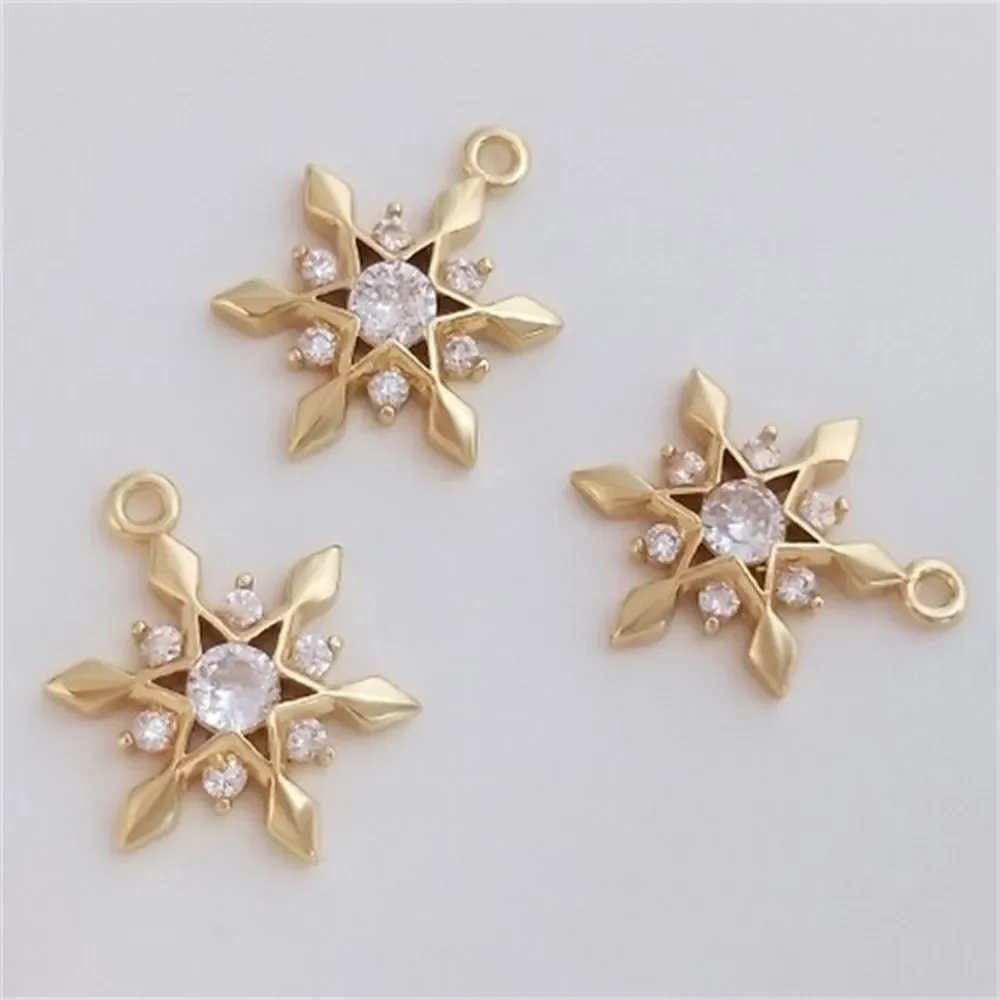 14K Gold-coated Classic Zircon Six-pointed Star Snowflake Pendant Diy Handmade Jewelry Necklace Charm Pendant K291