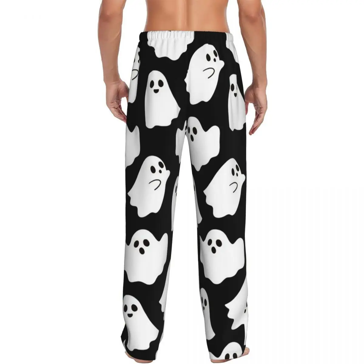 Custom Spooky Ghost Halloween Cartoon Pattern Men Pajama Pants Lounge Sleep Sleepwear Bottoms with Pockets