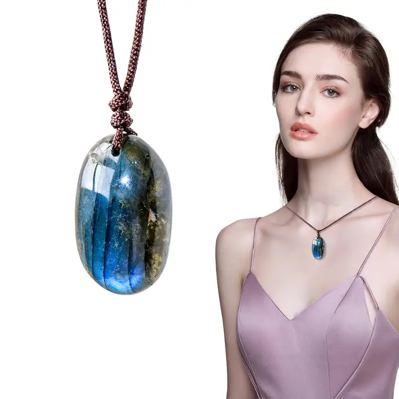 Natural Labradorite Pendant Necklaces For Unisex Regular Handmade Waterdrops Shape Healing Crystal Necklace Home Decoration