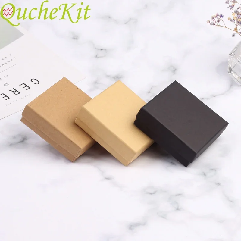 12pcs Kraft Jewelry Box With Sponge Pad Black Kraft Paper Jewelry Organizer Box For Earrings Necklace Bracelet Display Gift Box