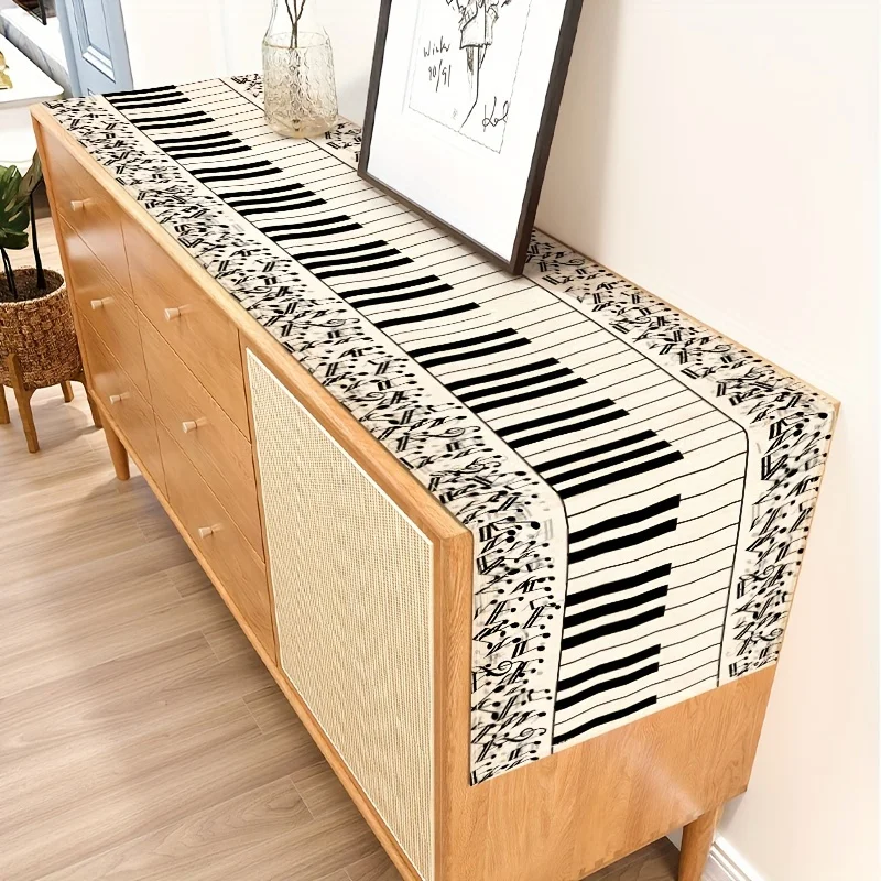 

1pc Christmas themed table flag, black and white note checkered piano keyboard style, used for holiday decoration