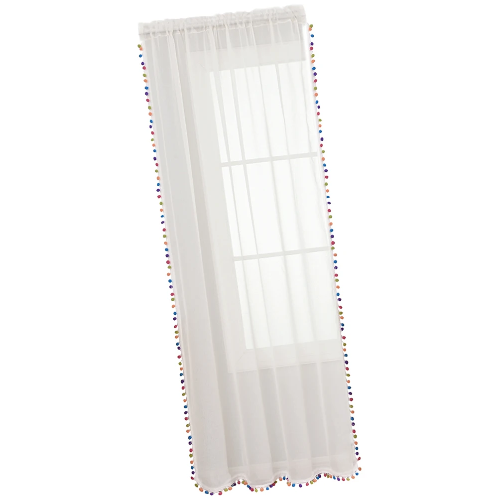 

Short Curtain Polyester Colorful Pompom Kitchen Window Decor Easy Install Energy Saving Privacy Protection