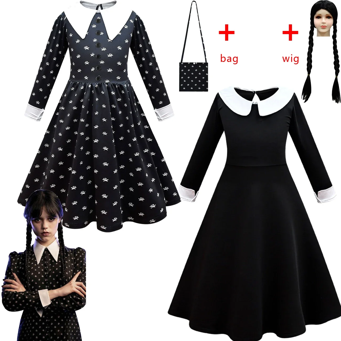 

Hot Wednesday Addams Family Christina Dress Kids Girls Vintage Black Skirt Halloween Cosplay Gothic Costume Carnival Party dress