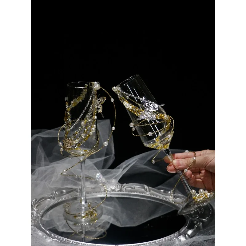 

Золотой стакан для тостов, креативный стакан для шампанского, сломанный бриллиант, жемчуг, свадебный бокал для вина, свадебный подарок для подруг, материал «сделай сам», pa