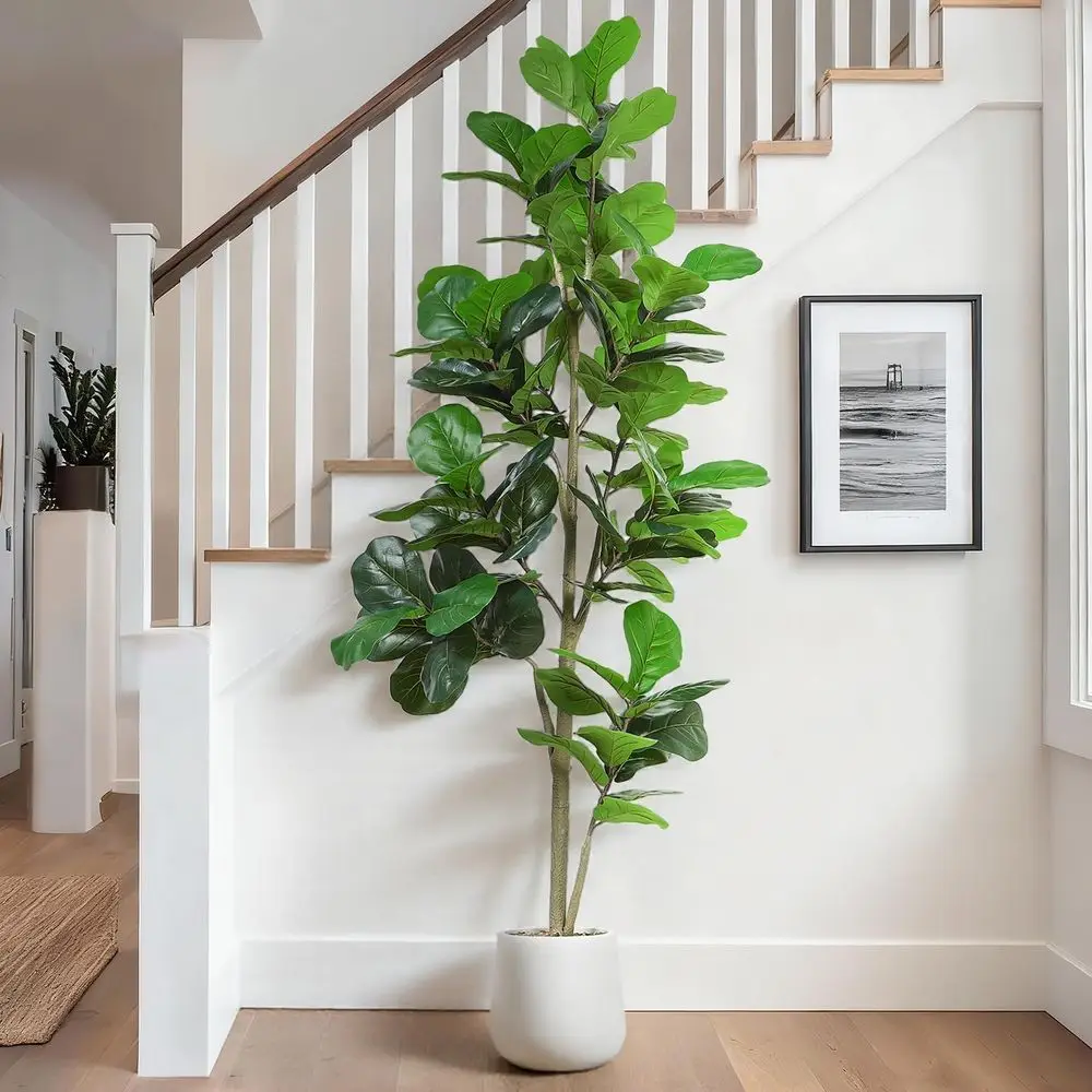 

Artificial Fiddle Leaf Tree, 7ft Faux Plant Fake Ficus Lyrata Trees with White Planter - Perfect for House, Office, Living Room