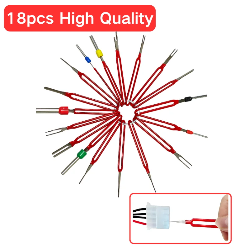 18pcs Car Terminal Removal Kit Universal Wire Plug Connector Extractor Puller Pin Remover Set Automotive Repairing Tool & Home
