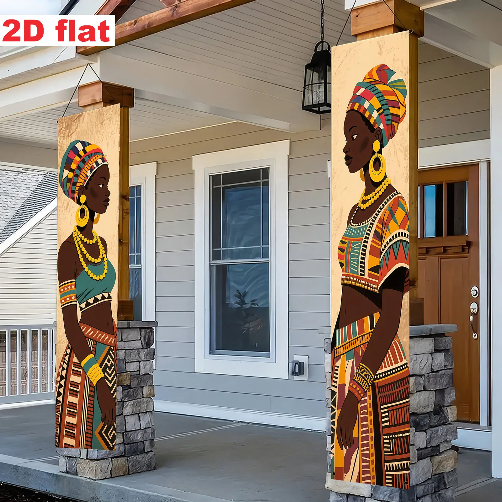 1 Paar, 2D flache, dekorative Türkupletts im afrikanischen Kulturstil, afrikanische Figuren im traditionellen Kostüm-Design. – Detail 6