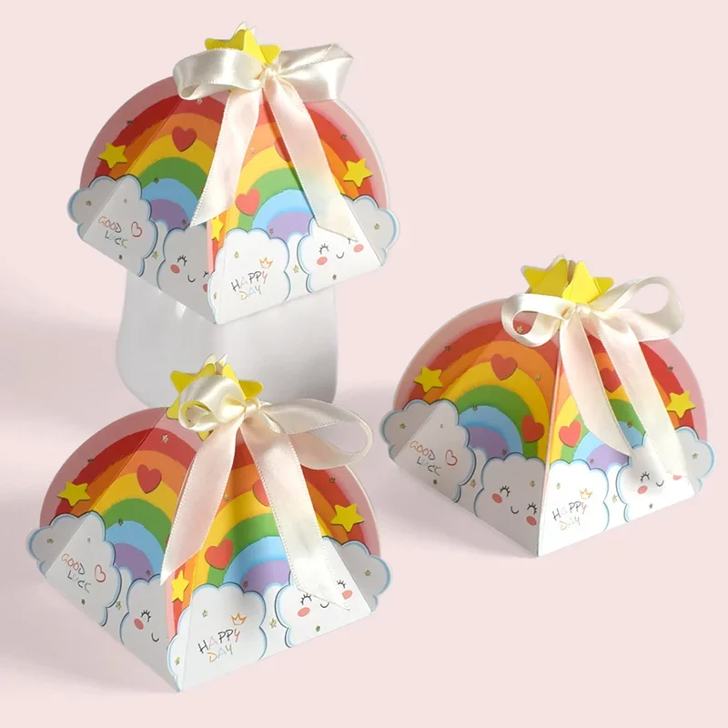 10Pcs Cute Rainbow Cloud Chocolate Candy Boxes Gift Packing Box with Ribbon for Kids Boy Girl Birthday Baby Shower Party Decor