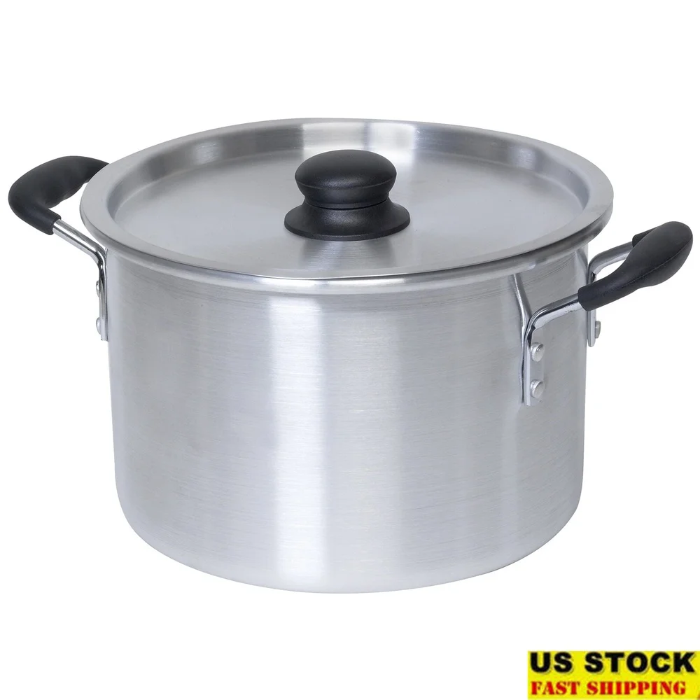 Olla de aluminio de 8 cuartos con asas de tacto frío, olla de cocina duradera, estofados, sopas, mariscos, reuniones familiares perfectas, cocina al aire libre