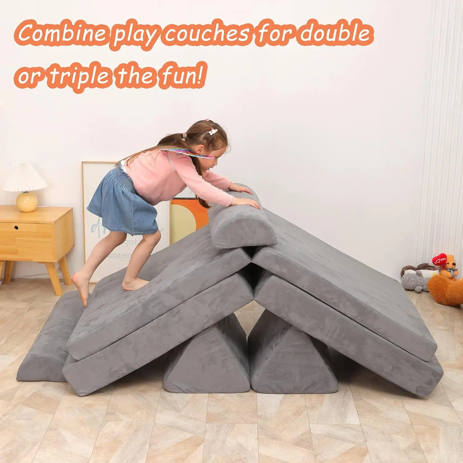 Play Couch Sofa for Kids Large Size, Modular Kids Play Couch, Kids Couch Building Fort for Playroom Bedroom, Children