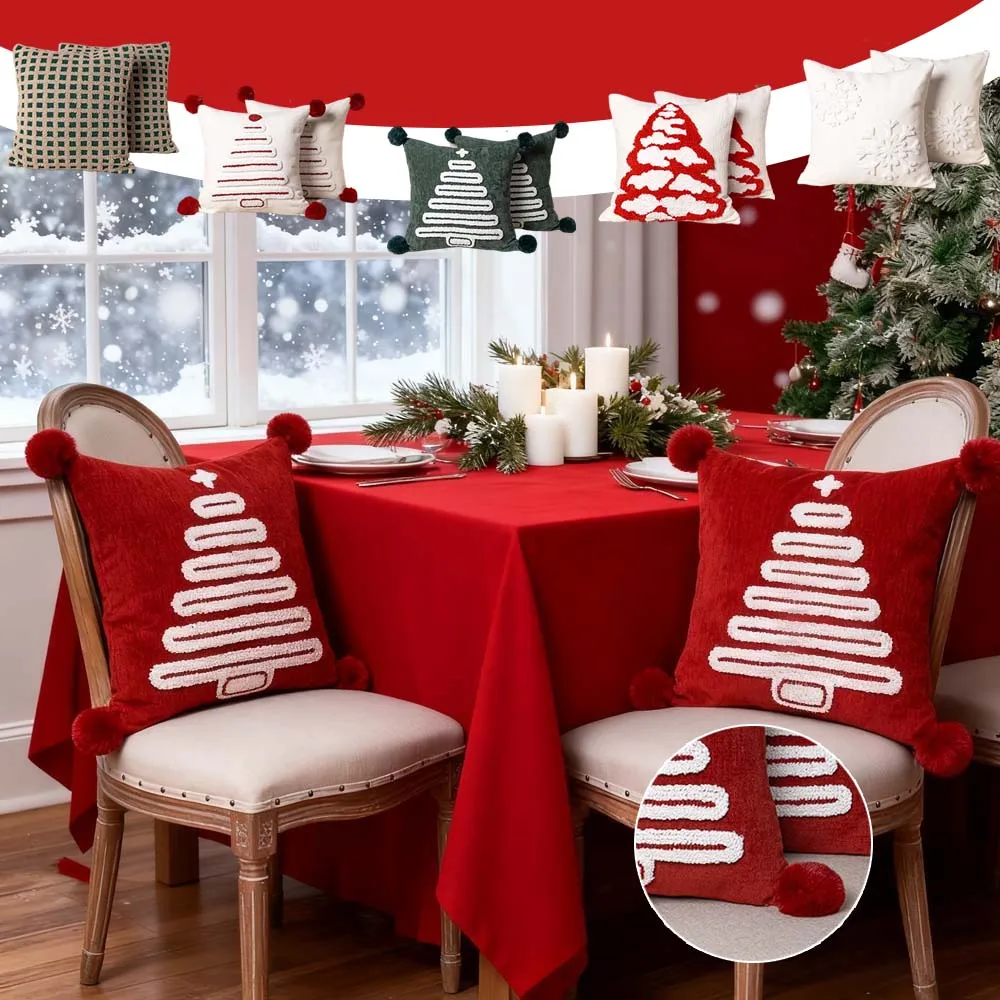 

Set of 2 Soft Cushion Case Tufted Christmas Themed Pillow Cover for Bedroom Living Room Sofa Ideal Holiday Decoration 45x45 Xmas