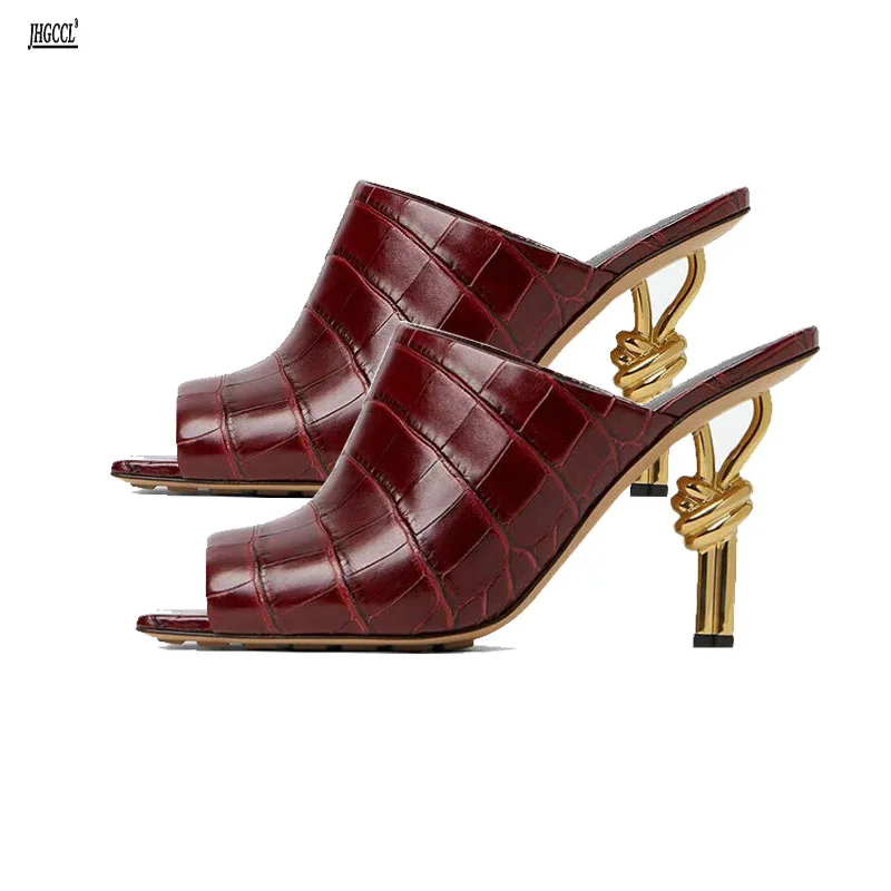 

European and American Summer High Quality Irregular High Heel Square Head Slippers Women's Nightclub Show Banquet Shoes T27