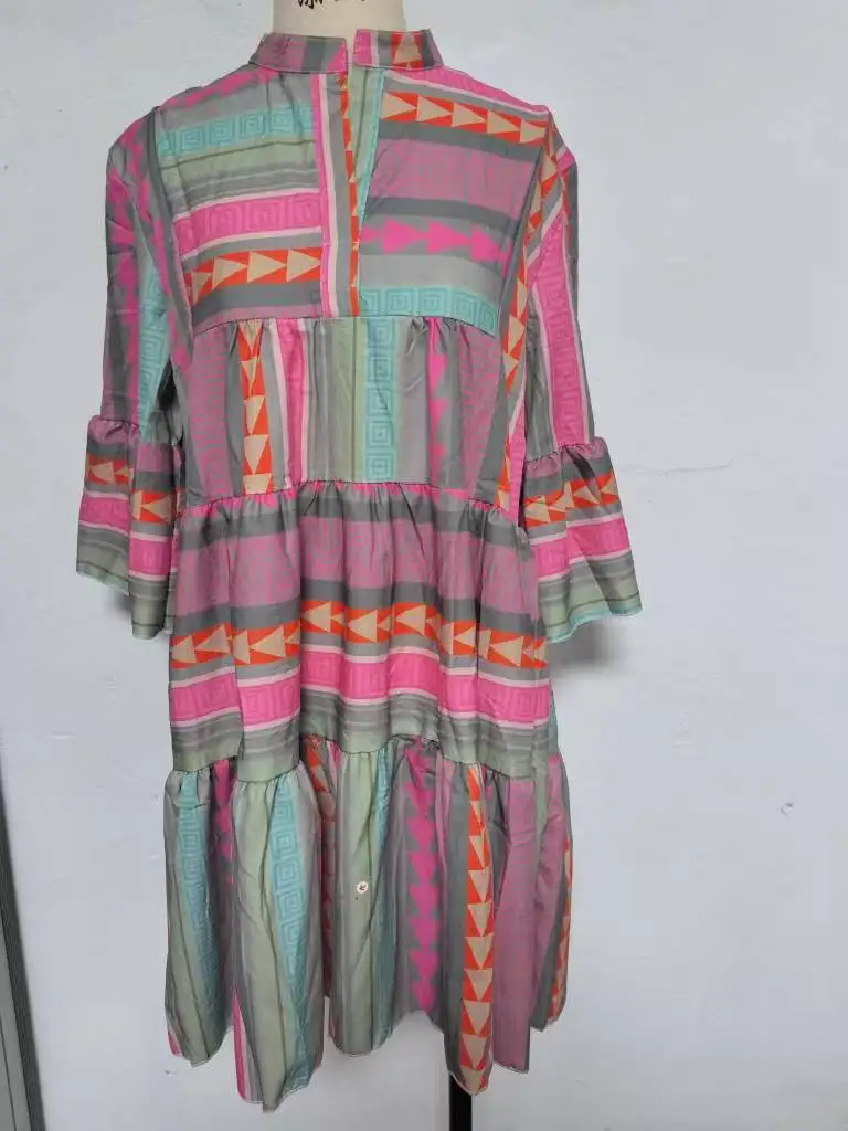 

Fashion New Printed Stand-up Collar Seven-quarter Sleeve Dress 2025 Europe and America