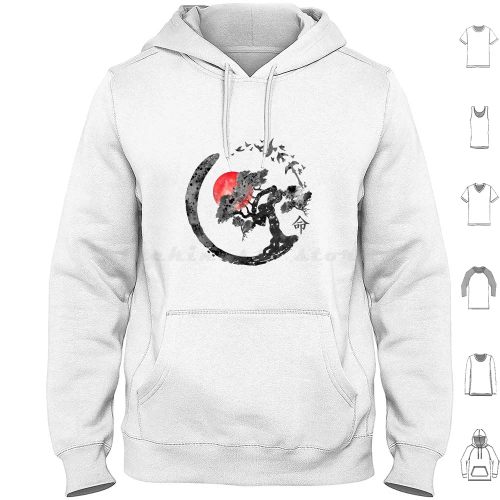 Enso Circle And Bonsai Tree Hoodies Long Sleeve Enso Circle And Bonsai Tree Zen Japanese Kanji Symbol Life Yin And Yang