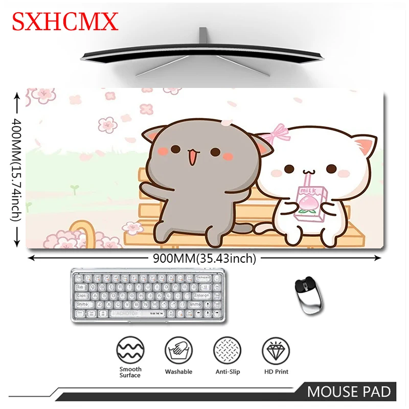 Peach Mochi Cat коврик для мышки Cartoon XXL Mousepad Gaming Accessories Non-slip Mouse Pad Anime PINK Mausepad Tappetino Mouse