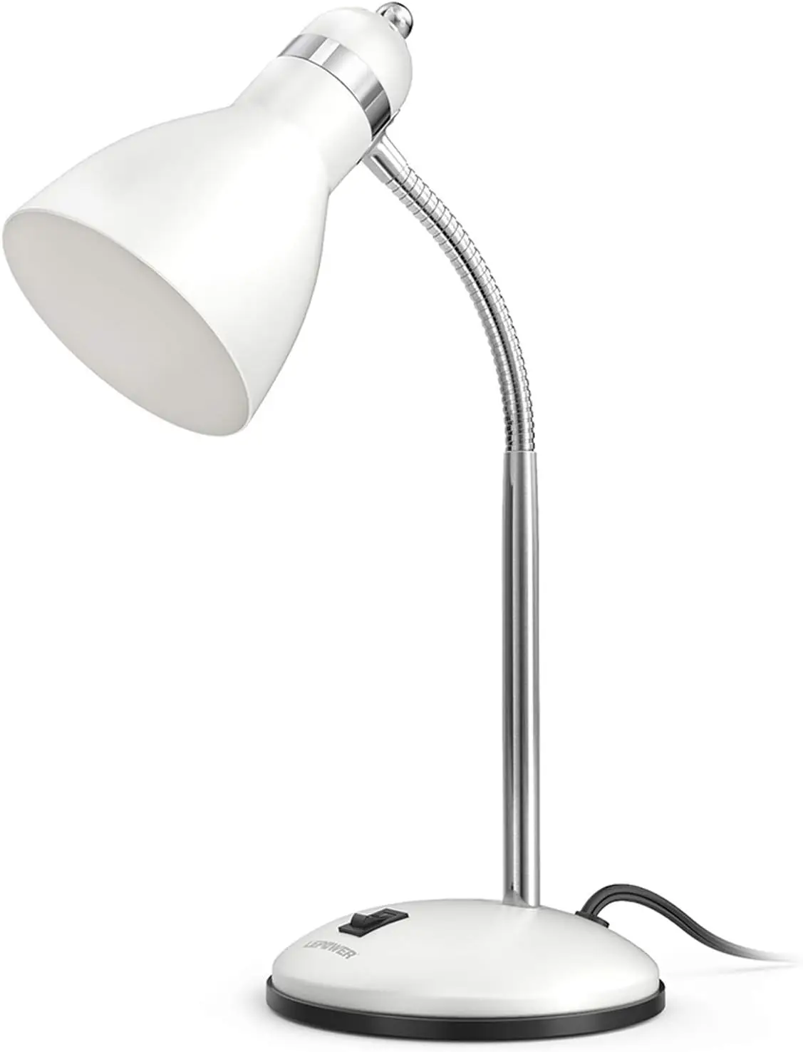 

Adjustable Goose Neck Desk Lamp, Eye-Caring Metal Table Lamp for Bedroom, Study, Office, White