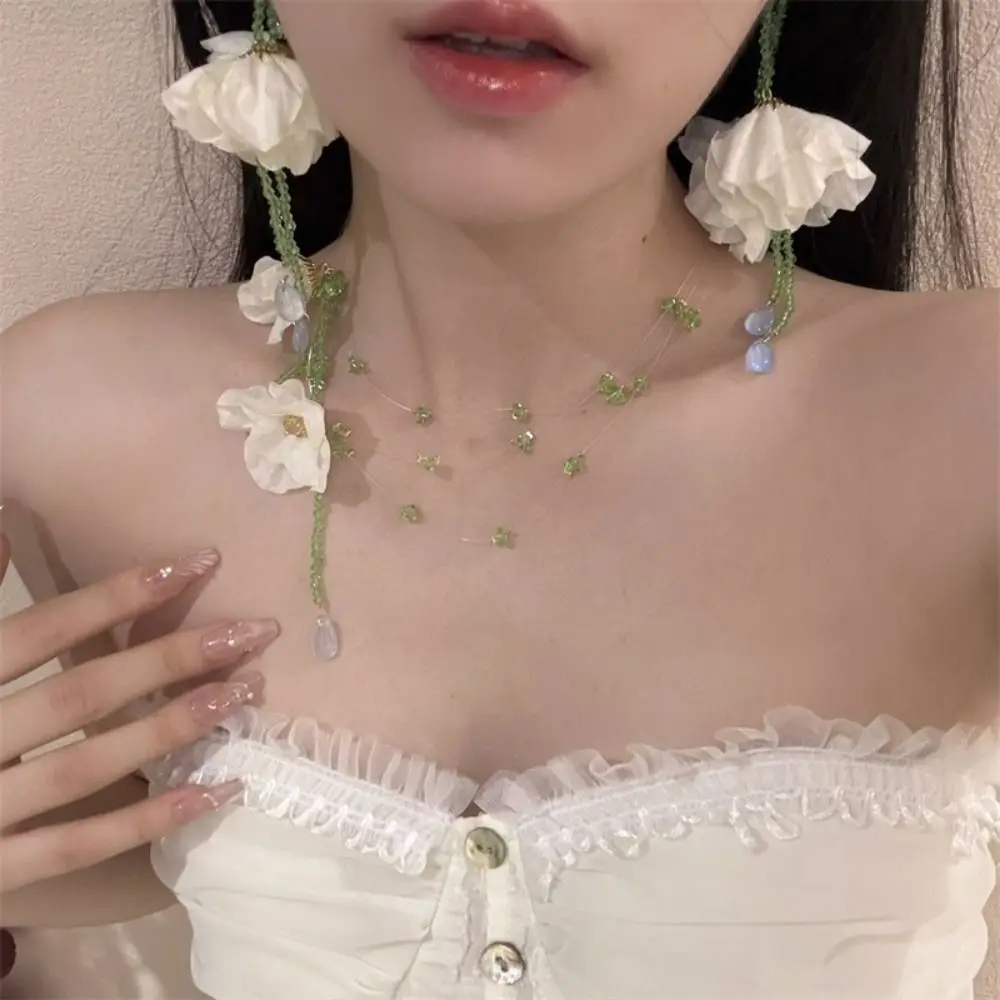 Collier de fleurs en résine fait à la main, Design minoritaire, Style coréen, boucles d'oreilles pendantes en perles, accessoires de bijoux en alliage, boucles d'oreilles à pampilles, cadeau