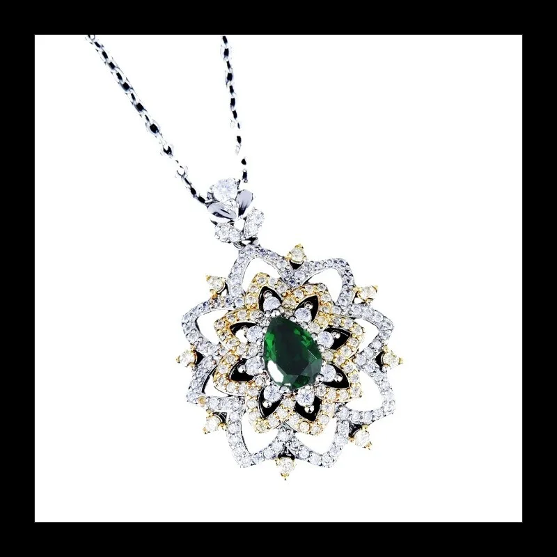 لايف ستريم جديد الدانتيل الدانتيل لونين الكهربائي محاكاة الزمرد قلادة، الفاخرة مايكرو مطعمة عالية الكربون الماس قلادة #5