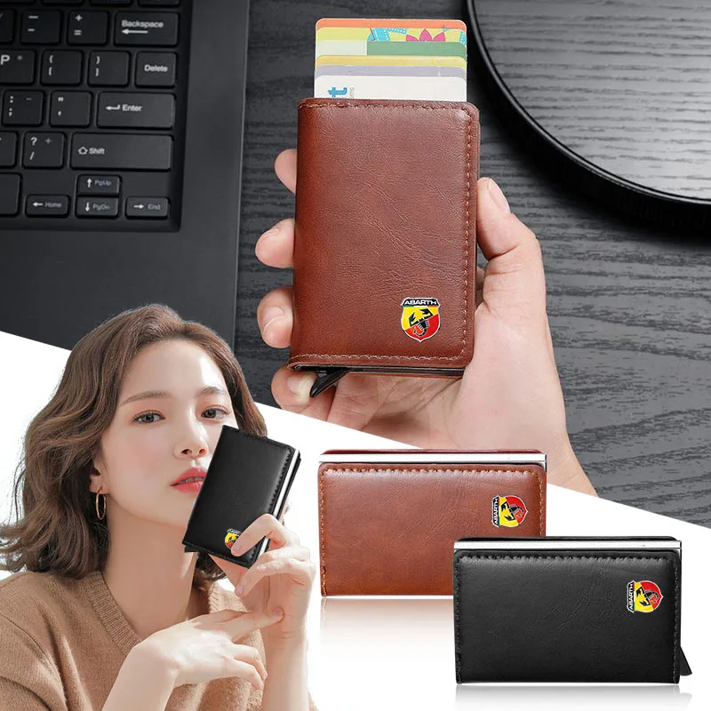 

Car Logo Active Leather Wallet Credit Card Storage Pocket Wallet Pop-up Holder for Abbas Abarth Punto 124/125 Stilo Ducato Car
