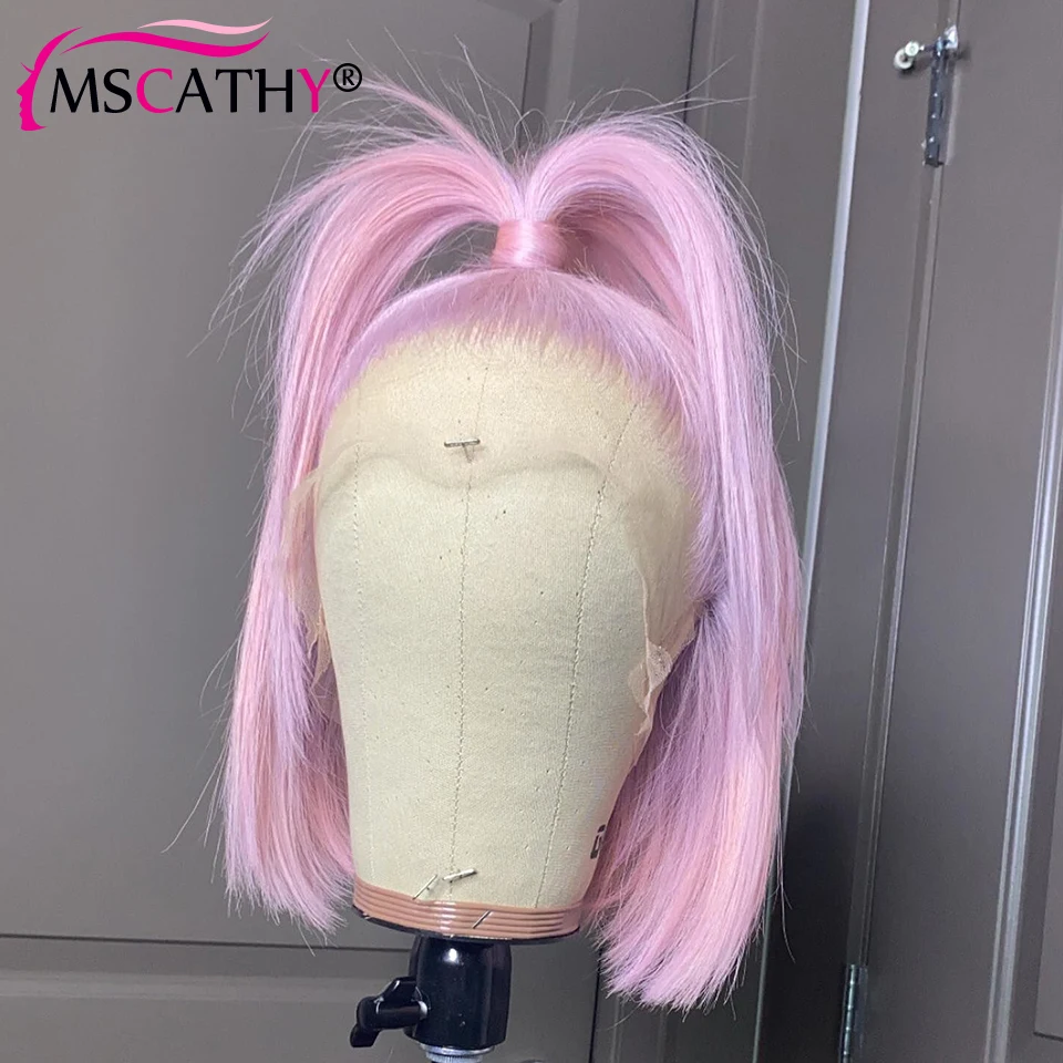 Light Pink Colored Lace Front Wigs For Women Mint Green Brazilian Virgin Hair Bob Wig Platinum HD Transparent Lace Fontal Wig