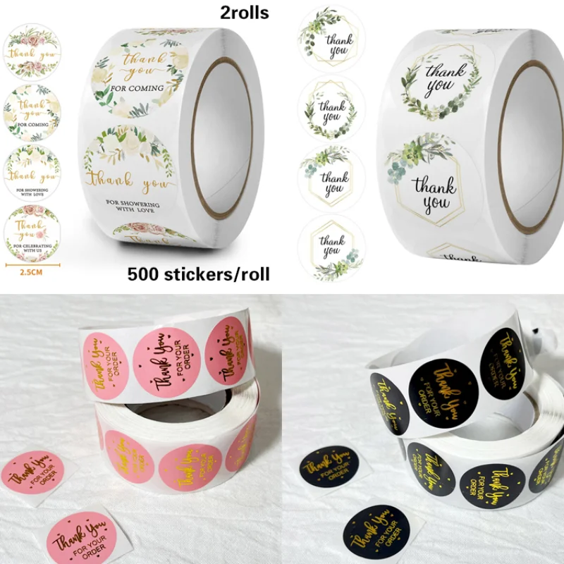 

2 Roll Pack Round Floral Thank You Stickers Birthday Party Wedding Decoration Sticker Thank You Label