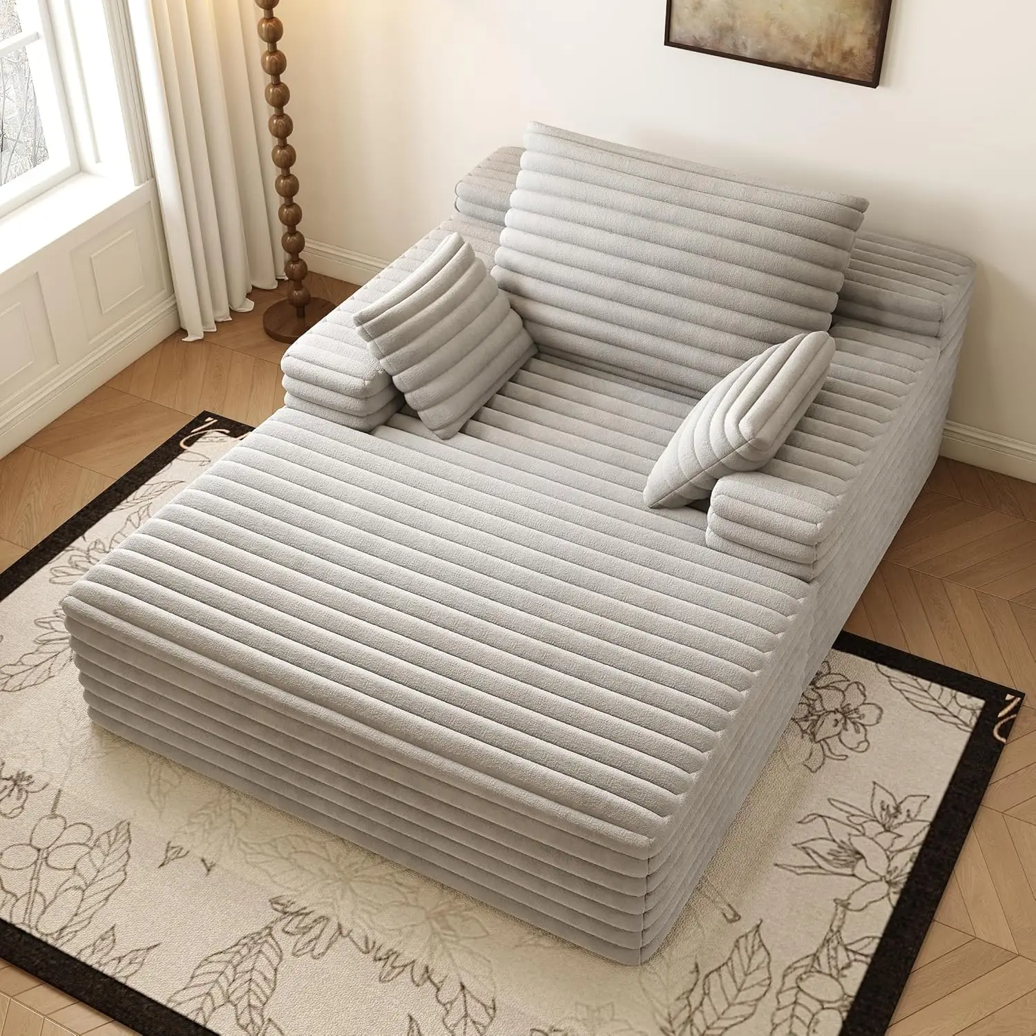 

Oversized Chaise Lounge Chair Indoor,51" W Upholstered Sofa Bed,No Assembly Required,Fluffy Plush Modern Single Sleeper Couch Re