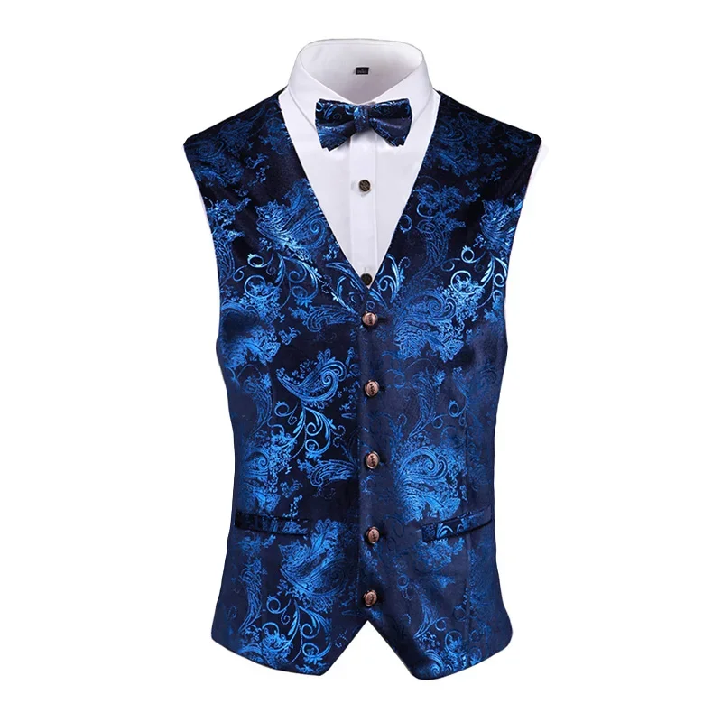 Gold Steampunk Vest, Men Wedding Party Sleeveless Vests Jacket, Asian Size Floral Dress Vest, Single Buttons Waistcoat