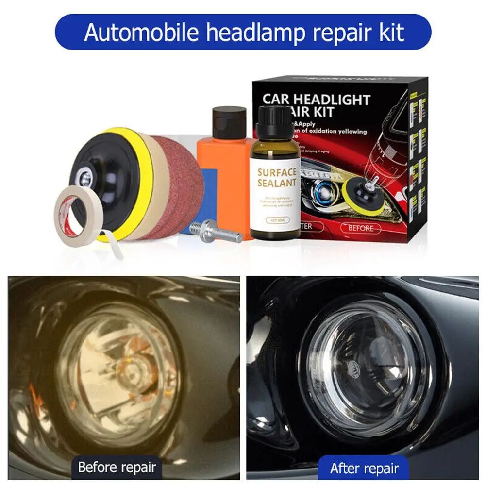 Car Headlight Restoration Kit Auto Headlamp Lens Restore Yellow Cleaning Polishing Repair Tools Kit Scratch Oxidation Resto I6D7