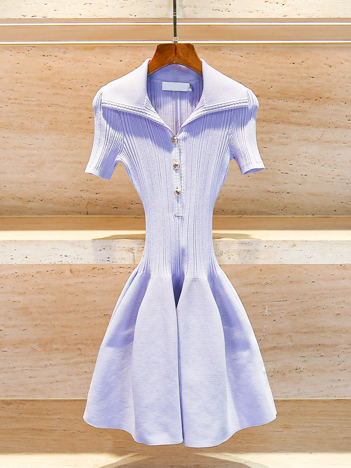 

High-End Knitted Fi Tail Dr with Collar for Women Spring Summer Autumn Commute Sle High Waist ort Sve A-Line Skirt