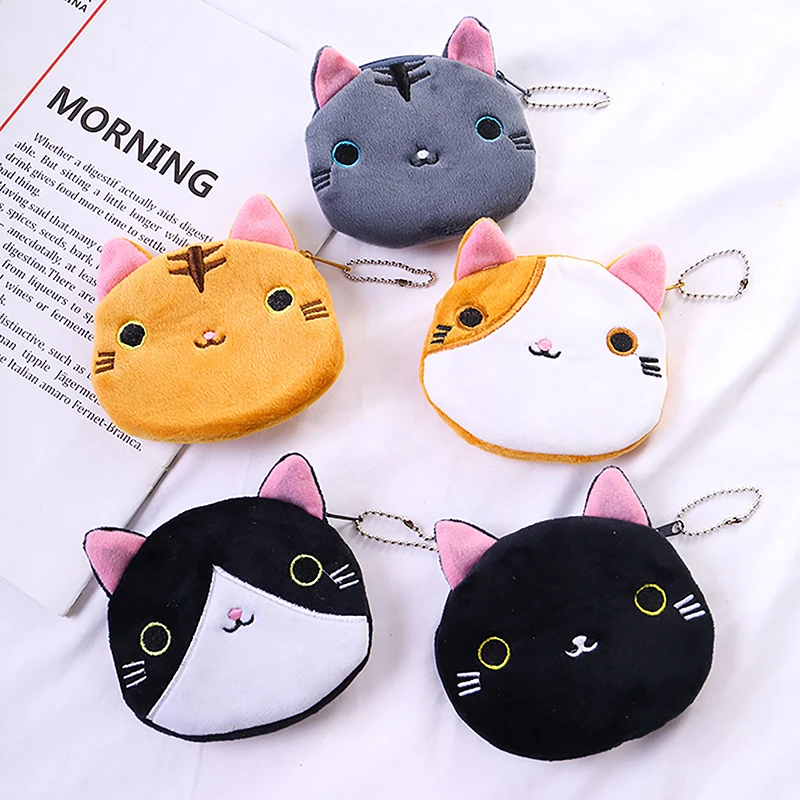 Cute Cartoon Plush Mini Cat Coin Purse Key Storage Bag Backpack Pendant Decoration Gift