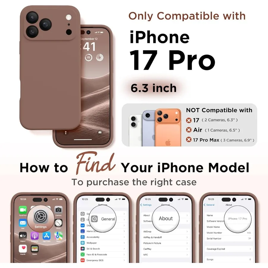 Custodia per telefono magnetica marrone per iPhone 17 Pro con compatibilità MagSafe Protezione completa per fotocamera e protezione per lo schermo in silicone