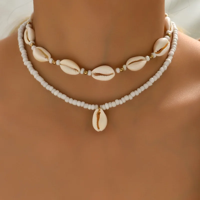 Boho Shell Rice Beads Choker Pendant Necklace for Women Jewelry Summer Beach Clavicle Chain Statement Gift Accessories Collar