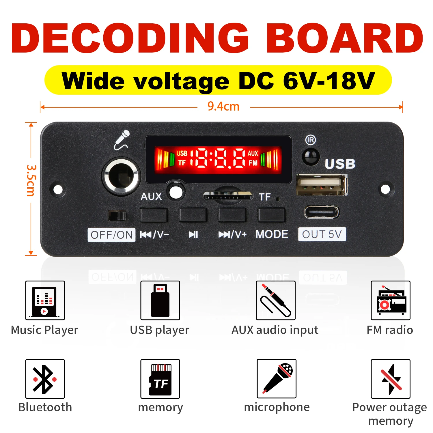 2*25W amplifier  MP3 Player Decoder Board 18V Bluetooth 5.0 50W amplifier Car FM Radio Module Support  TF USB AUX