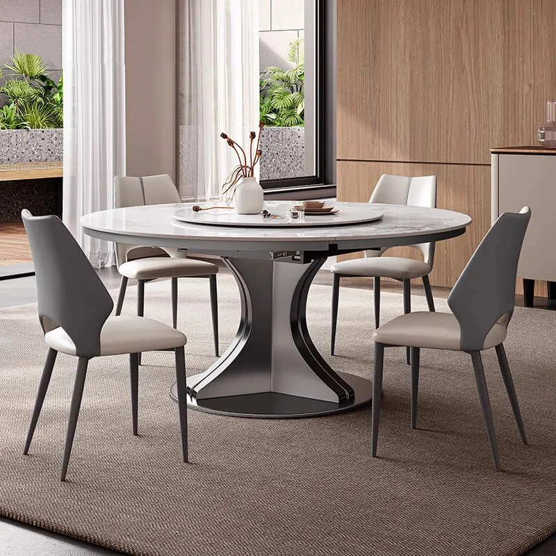 rock slab dining table and chairs light luxury stainless steel square variable round small induction cooker dining table