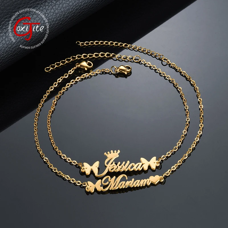 

Goxijite Customized Ladies Name Anklet Stainless Steel Custom Crown Butterfly Nameplate Jewelry Worn On Ankles Gifts Wholesale